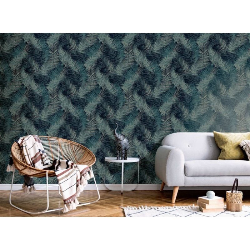 DUTCH WALLCOVERINGS Tapeta Palm benzínová modrá