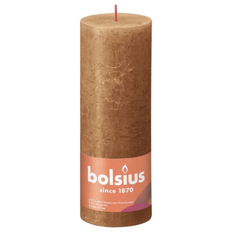 Bolsius Rustikálne valcové sviečky Shine 4 ks 190x68 mm, hnedé