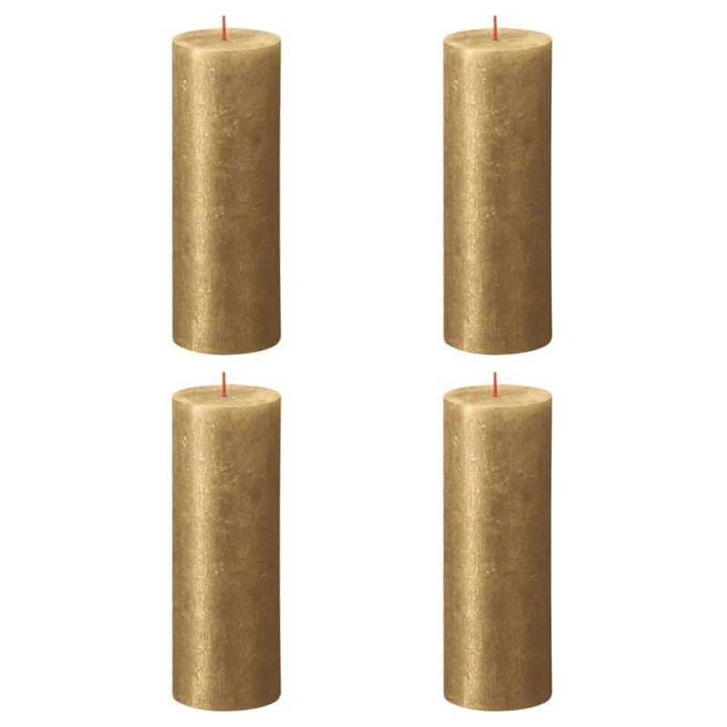 Bolsius Rustikálne valcové sviečky Shimmer 4 ks 190x68 mm, zlaté