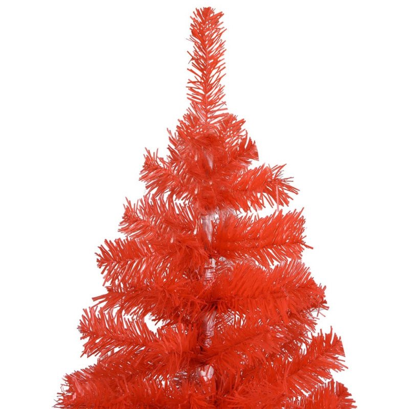 vidaXL Osvetlený umelý vianočný stromček s guľami, červený 120 cm, PVC
