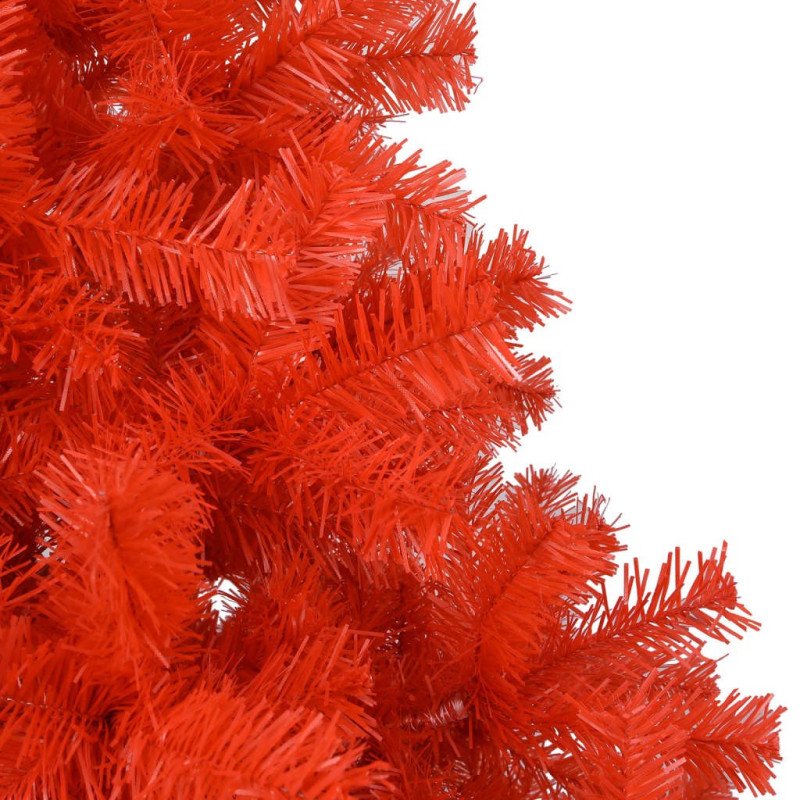 vidaXL Osvetlený umelý vianočný stromček s guľami, červený 120 cm, PVC