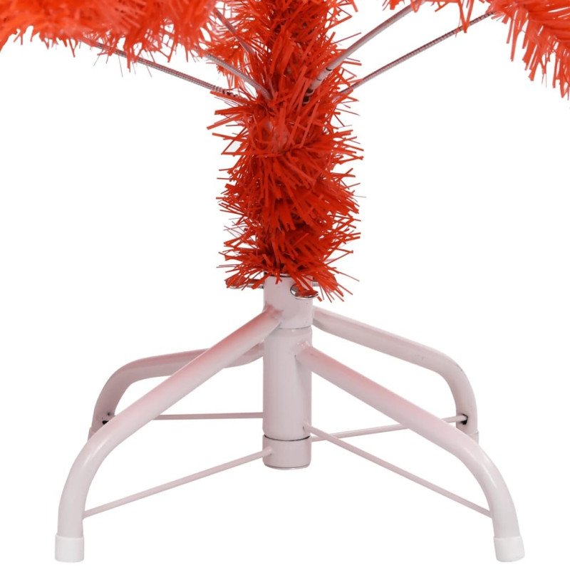 vidaXL Osvetlený umelý vianočný stromček s guľami, červený 120 cm, PVC