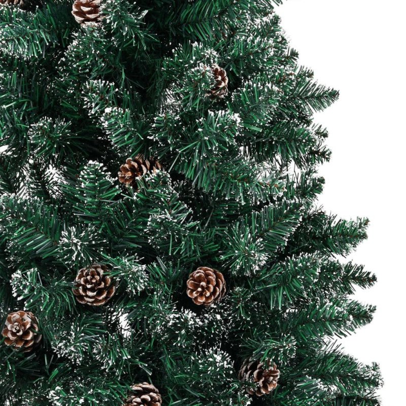 vidaXL Úzky osvetlený vianočný stromček pravé drevo+sneh, zelený 150cm