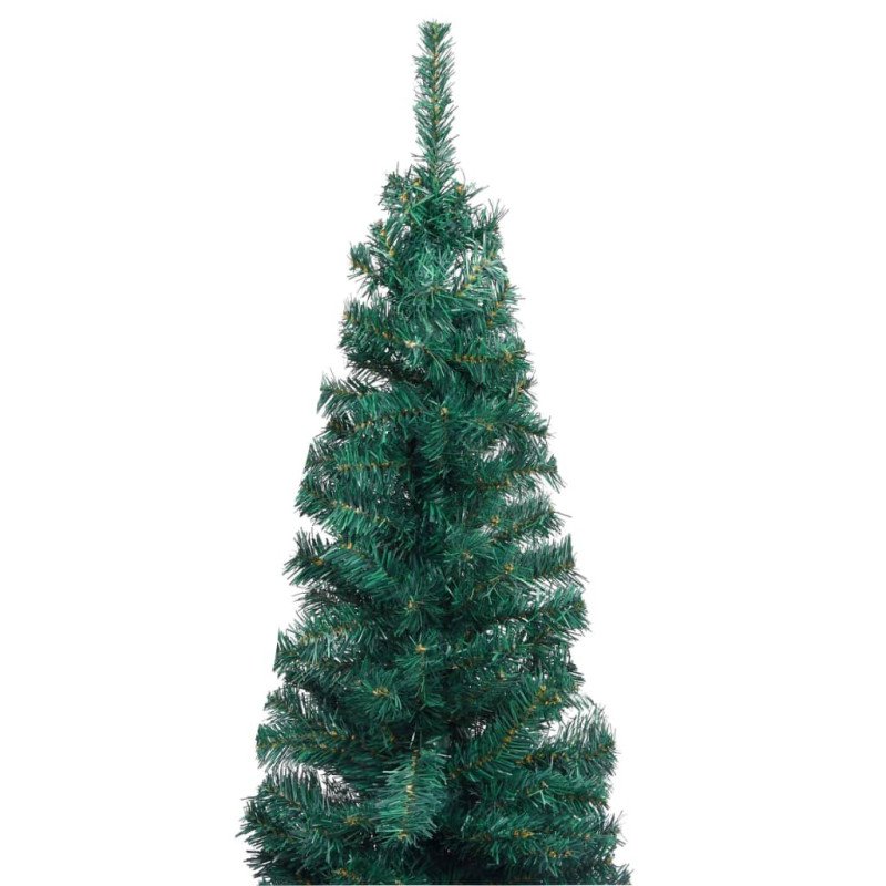 vidaXL Úzky osvetlený umelý vianočný stromček s guľami, zelený 210 cm