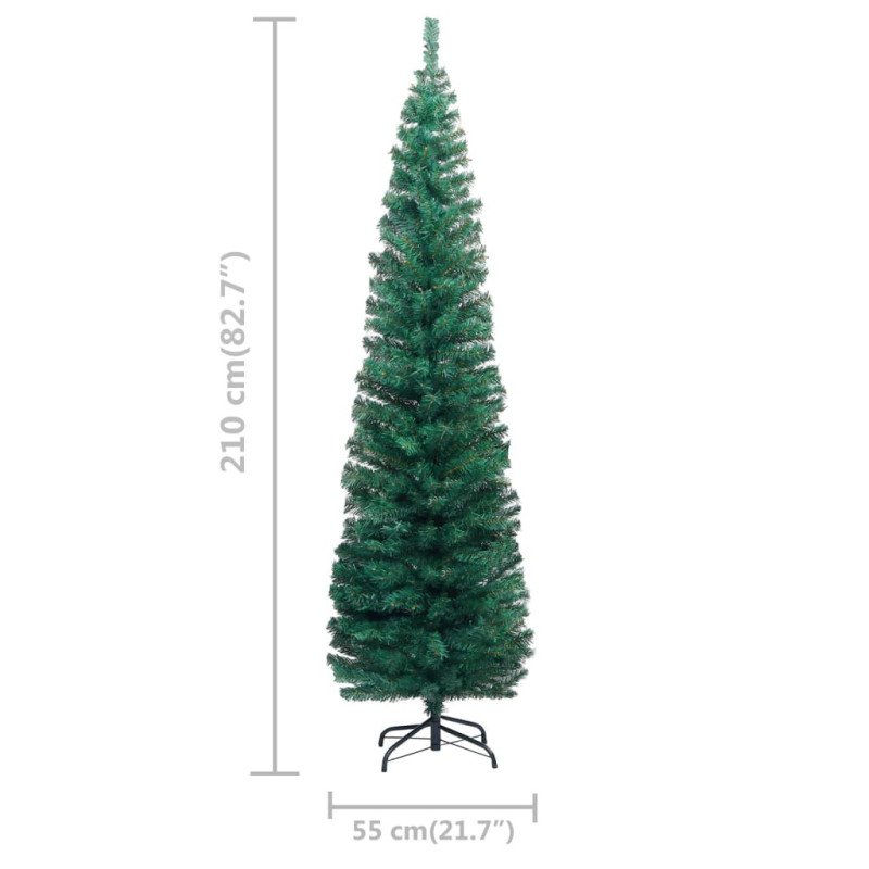 vidaXL Úzky osvetlený umelý vianočný stromček s guľami, zelený 210 cm