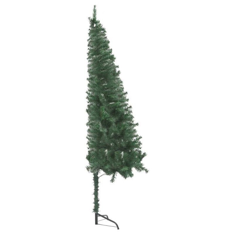 vidaXL Rohový umelý vianočný stromček s LED a guľami zelený 150 cm PVC