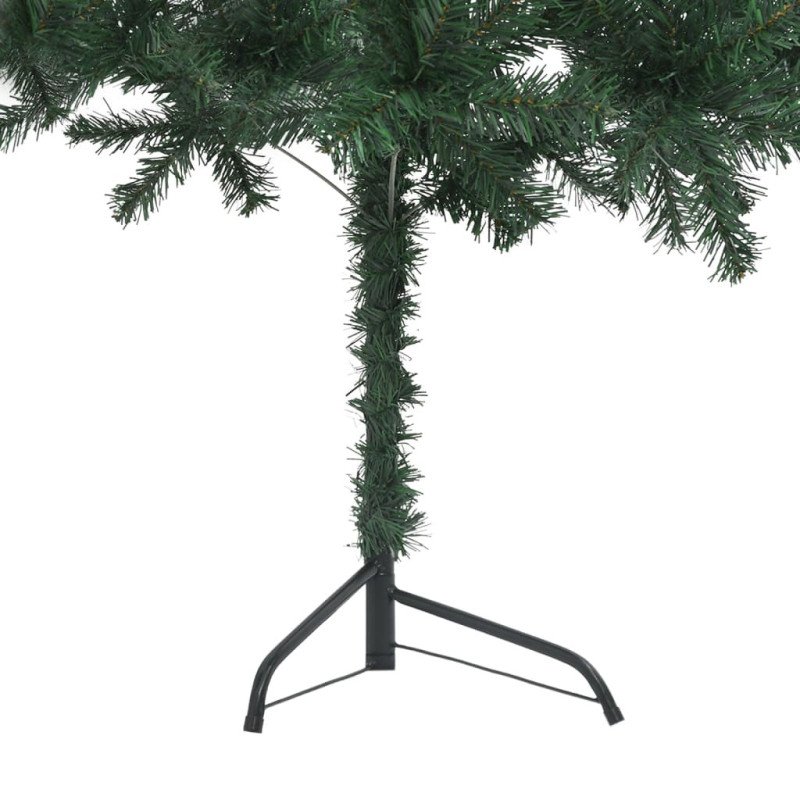 vidaXL Rohový umelý vianočný stromček s LED a guľami zelený 150 cm PVC