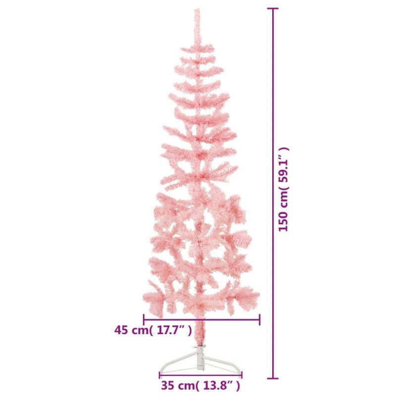 vidaXL Umelý vianočný polovičný stromček so stojanom, ružový 150 cm