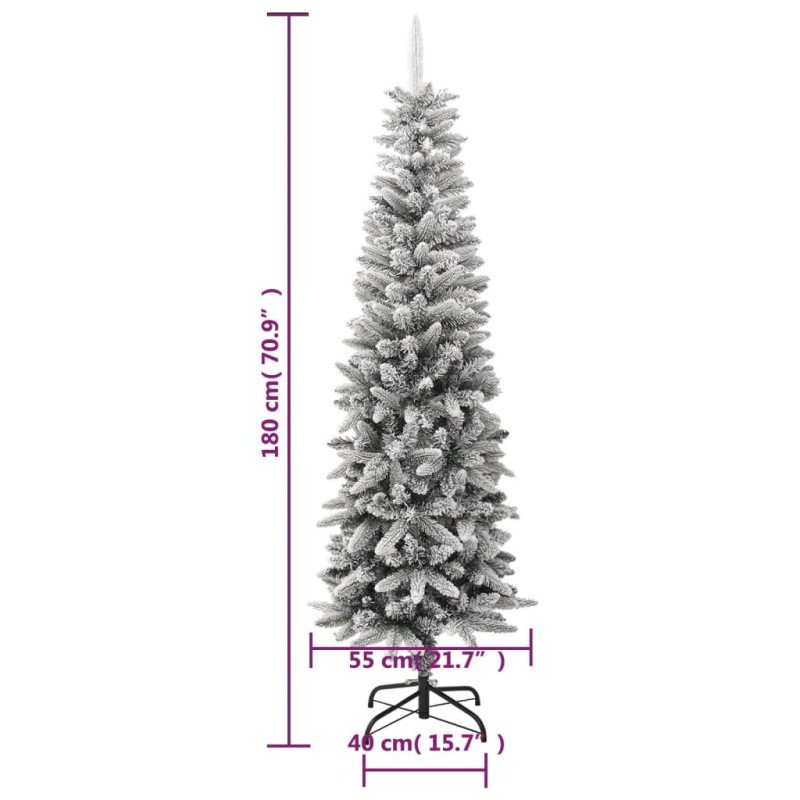 vidaXL Zasnežený umelý úzky vianočný stromček 180 cm PVC a PE