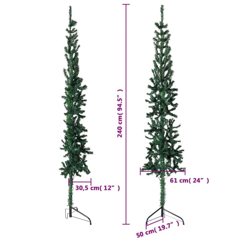 vidaXL Úzky umelý vianočný polovičný stromček a podstavec zelený 240cm