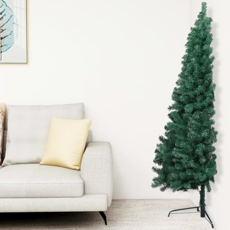 vidaXL Osvetlený umelý polovičný vianočný stromček+gule, zelený 240 cm