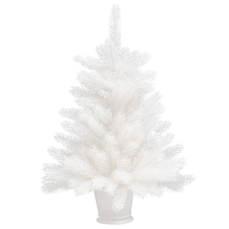 vidaXL Osvetlený umelý vianočný stromček s guľami, biely 65 cm