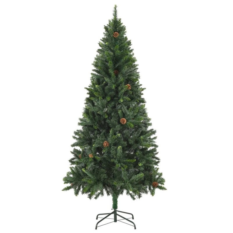 vidaXL Osvetlený umelý vianočný stromček so šiškami, zelený 210 cm