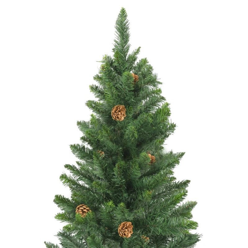 vidaXL Osvetlený umelý vianočný stromček so šiškami, zelený 210 cm