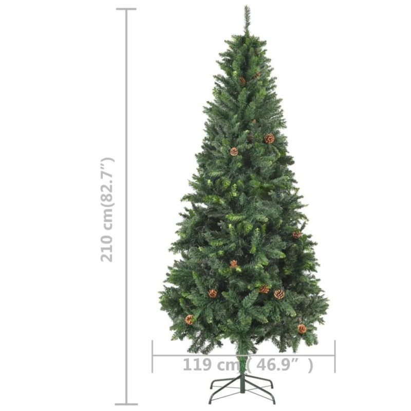 vidaXL Osvetlený umelý vianočný stromček so šiškami, zelený 210 cm