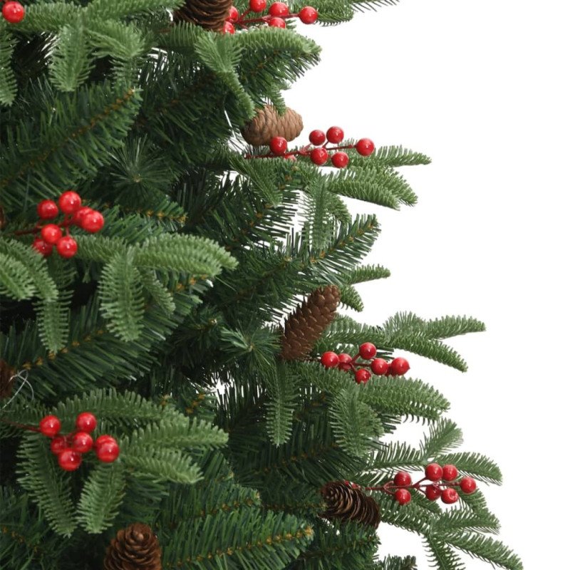 vidaXL Umelý výklopný vianočný stromček so šiškami a bobuľami 240 cm
