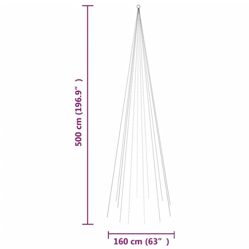 vidaXL Vianočný stromček na tyč 732 modrých LED 500 cm