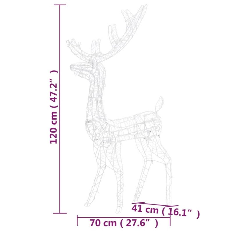 vidaXL Akrylový soby vianočné ozdoby 3 ks 120 cm teplá biela