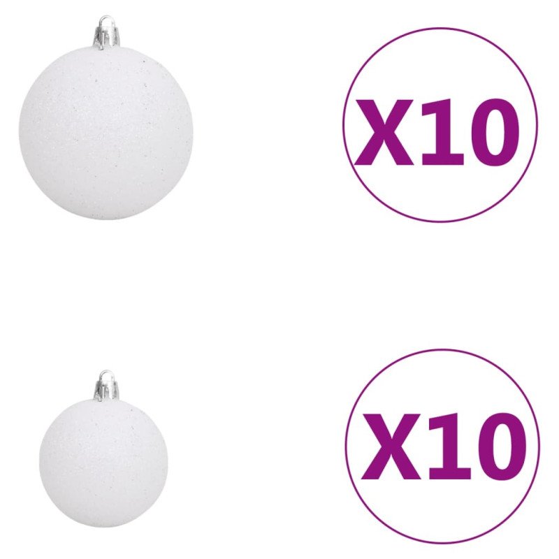 vidaXL 120-dielna sada vianočných gúľ so špicom a 300 LED bielo-sivá