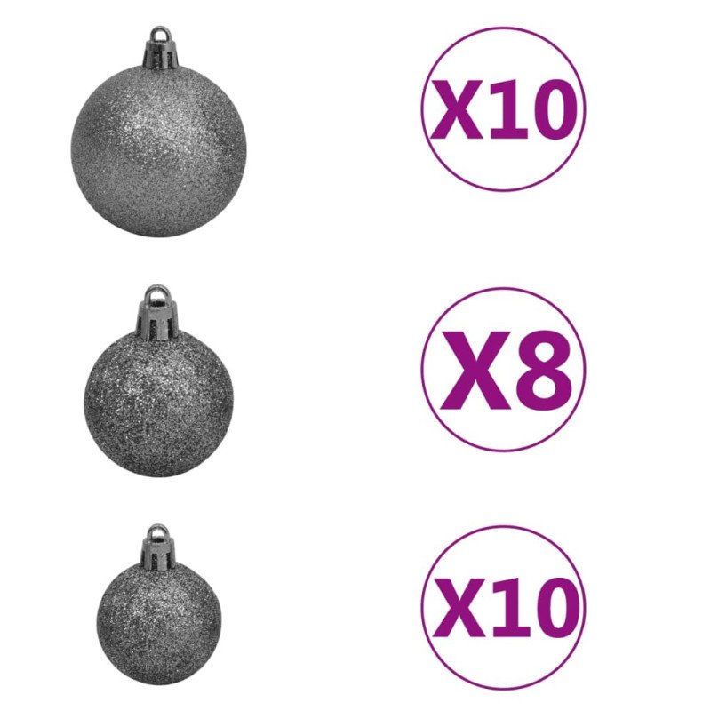 vidaXL 120-dielna sada vianočných gúľ so špicom a 300 LED bielo-sivá