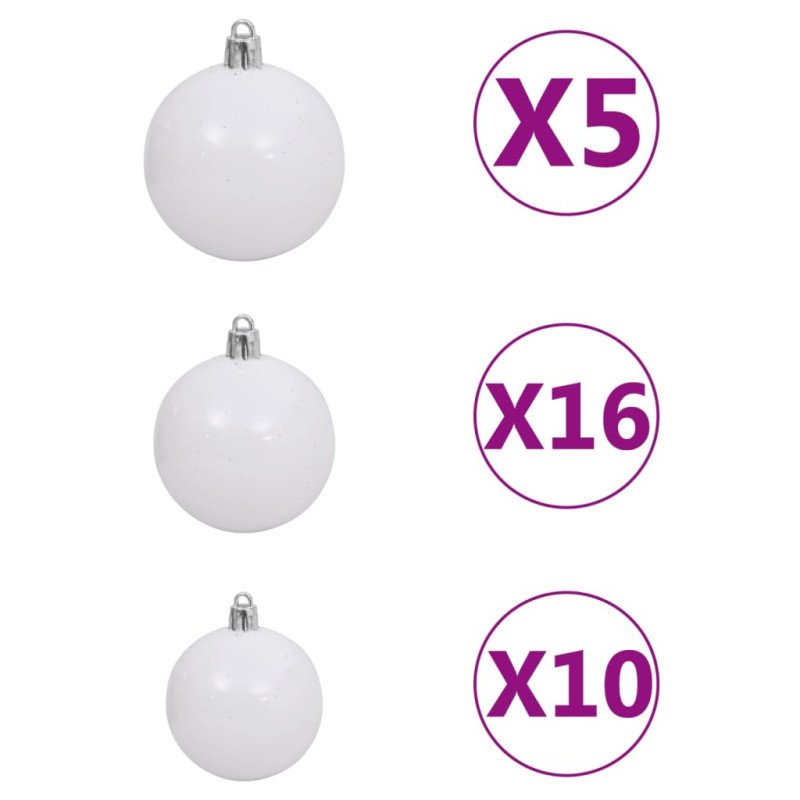 vidaXL 120-dielna sada vianočných gúľ so špicom a 300 LED bielo-sivá