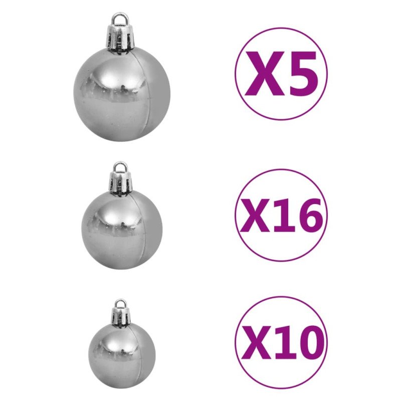 vidaXL 120-dielna sada vianočných gúľ so špicom a 300 LED bielo-sivá