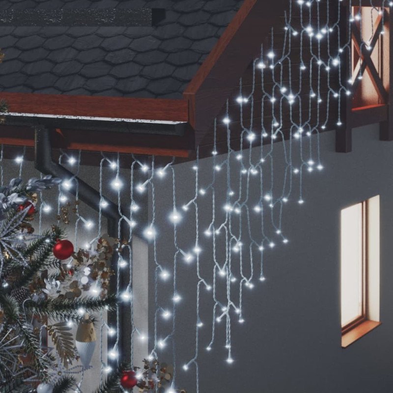vidaXL LED svetelný záves cencúle 10 m 400 LED studená biela 8 funkcií