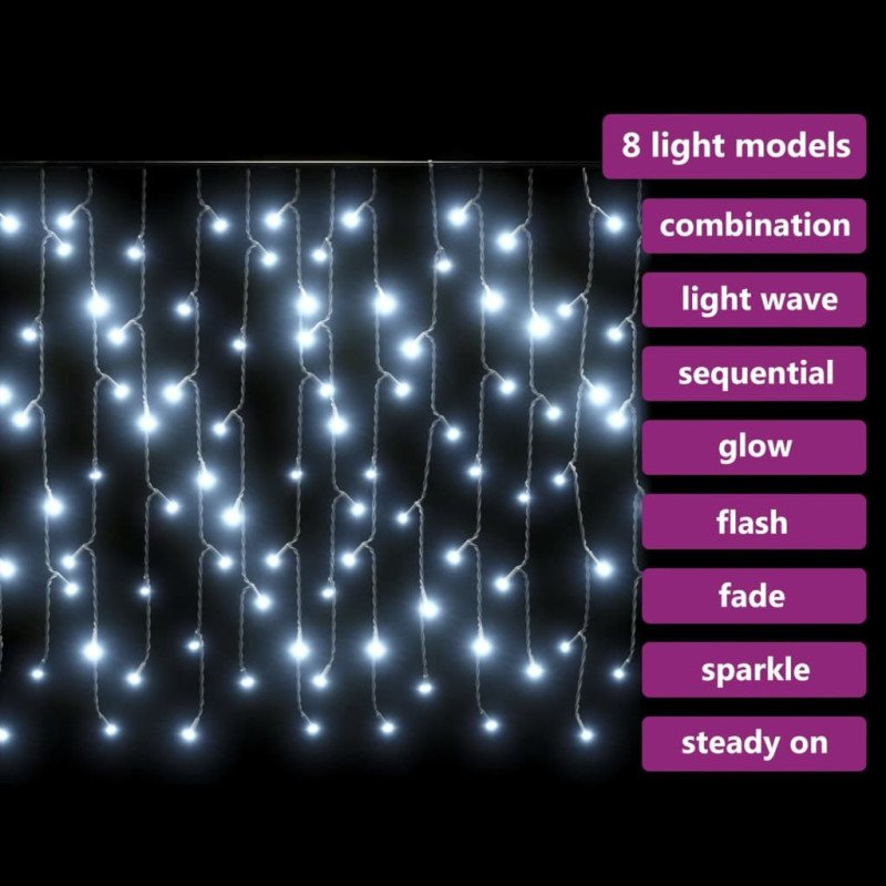vidaXL LED svetelný záves cencúle 10 m 400 LED studená biela 8 funkcií
