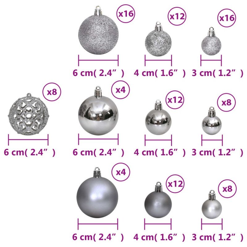 vidaXL Vianočné ozdoby 100 ks sivé 3 / 4 / 6 cm