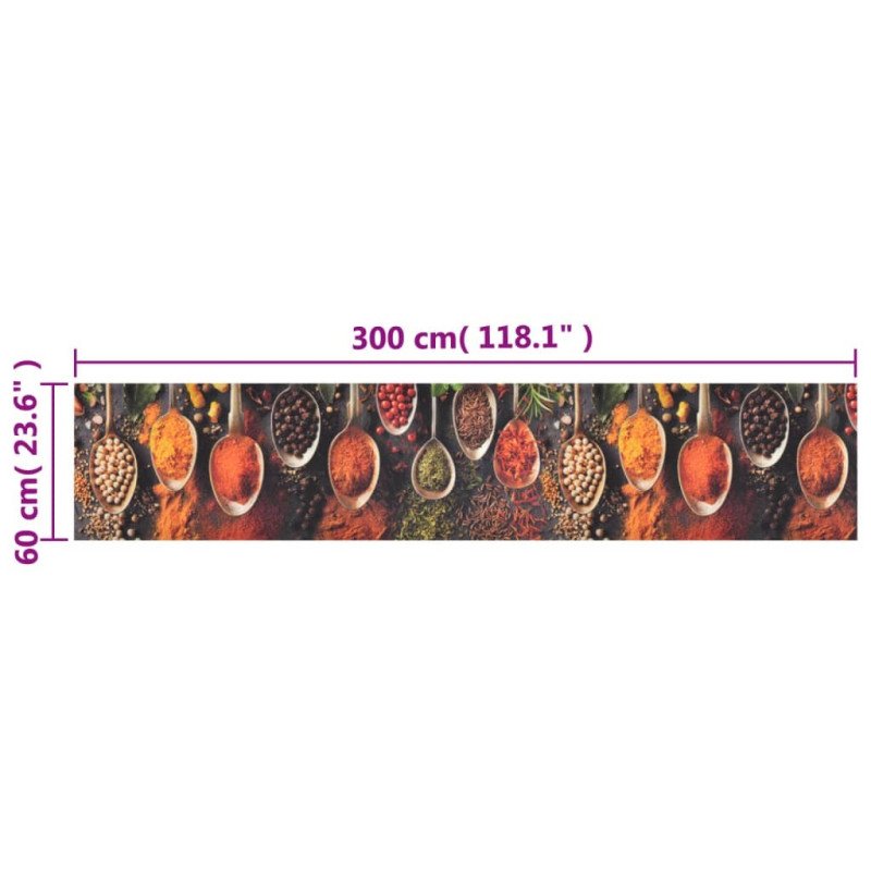 vidaXL Kuchynský koberec umývateľný lyžice a korenie 60x300 cm zamat