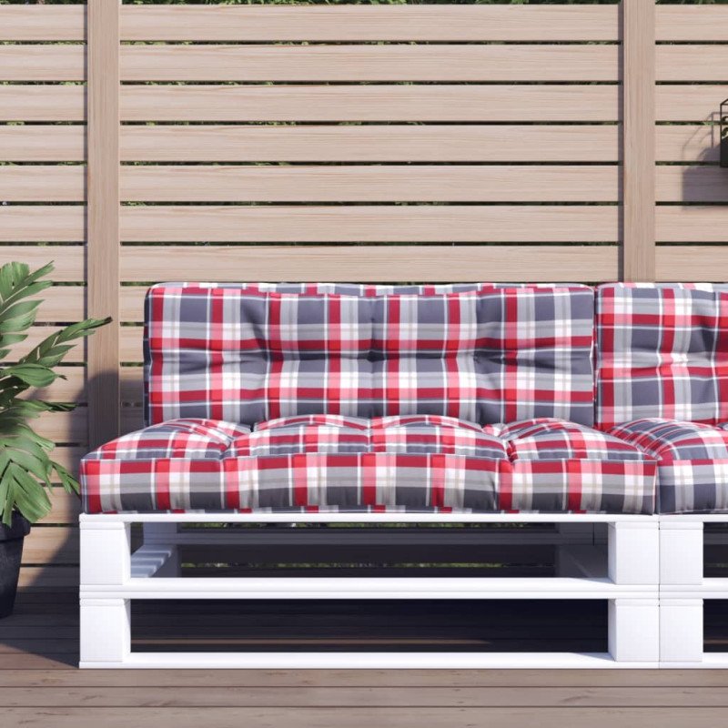 vidaXL Podložka na paletový nábytok, červené kocky 120x40x12 cm, látka