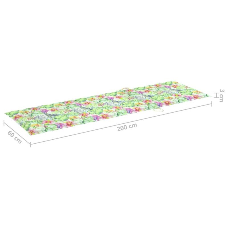 vidaXL Podložka na ležadlo, vzor s listami 200x60x3cm, oxfordská látka
