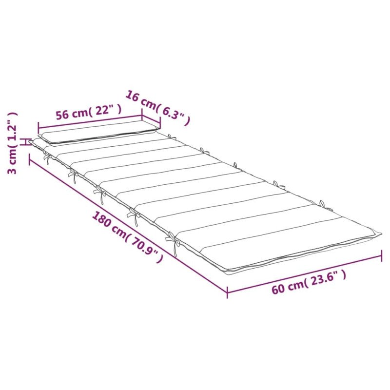 vidaXL Podložka na ležadlo sivohnedá 180x60x3 cm oxfordská látka