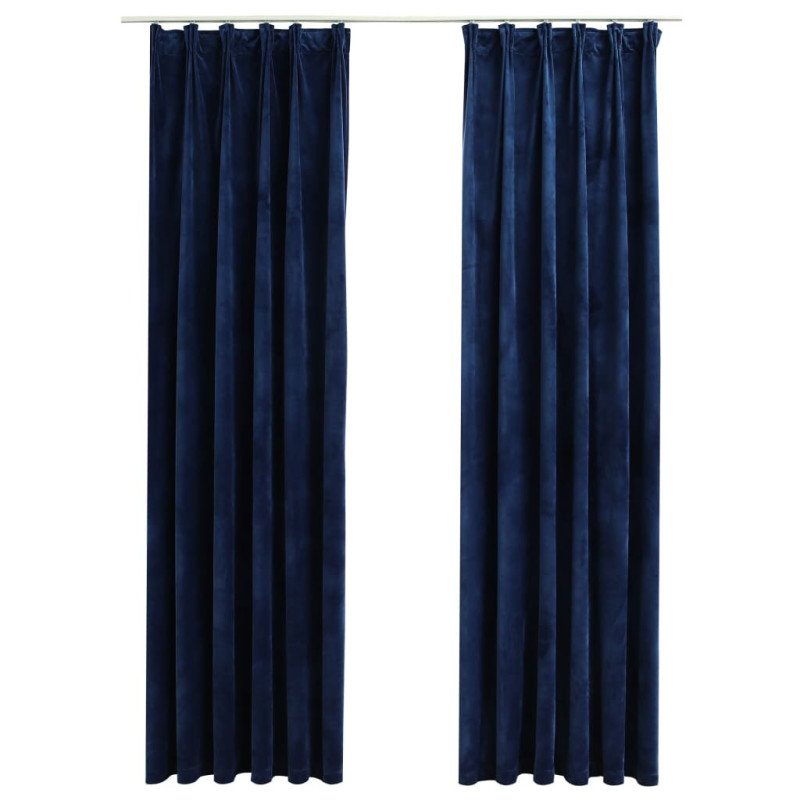 vidaXL Zatemňovacie závesy 2 ks s háčikmi, zamat, tmavomodré 140x175cm