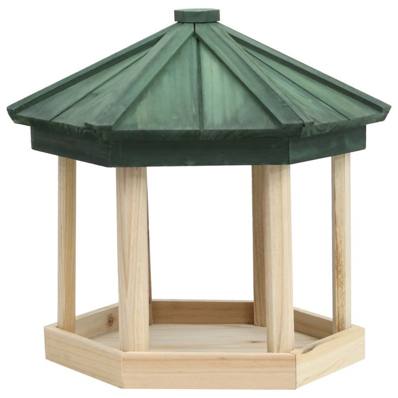 vidaXL Krmítko pre vtáky osemuholník masívne jedľové drevo 33x30 cm