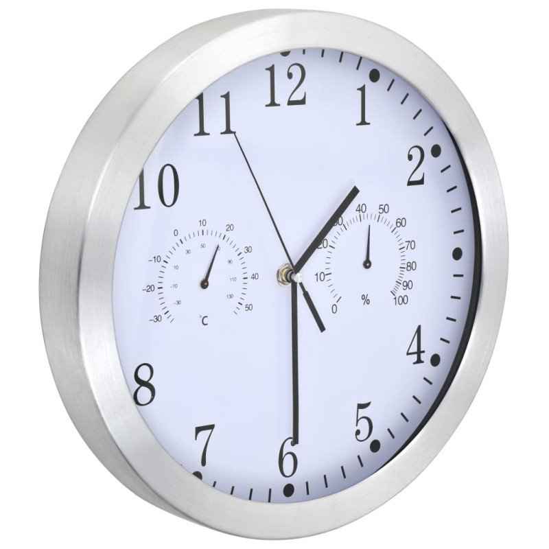 vidaXL Nástenné hodiny s pohonom Quartz, vlhkomer+ teplomer,biele 30cm
