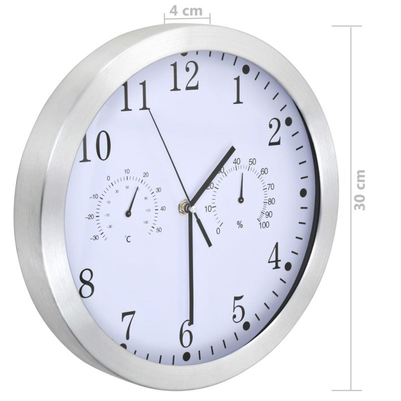 vidaXL Nástenné hodiny s pohonom Quartz, vlhkomer+ teplomer,biele 30cm