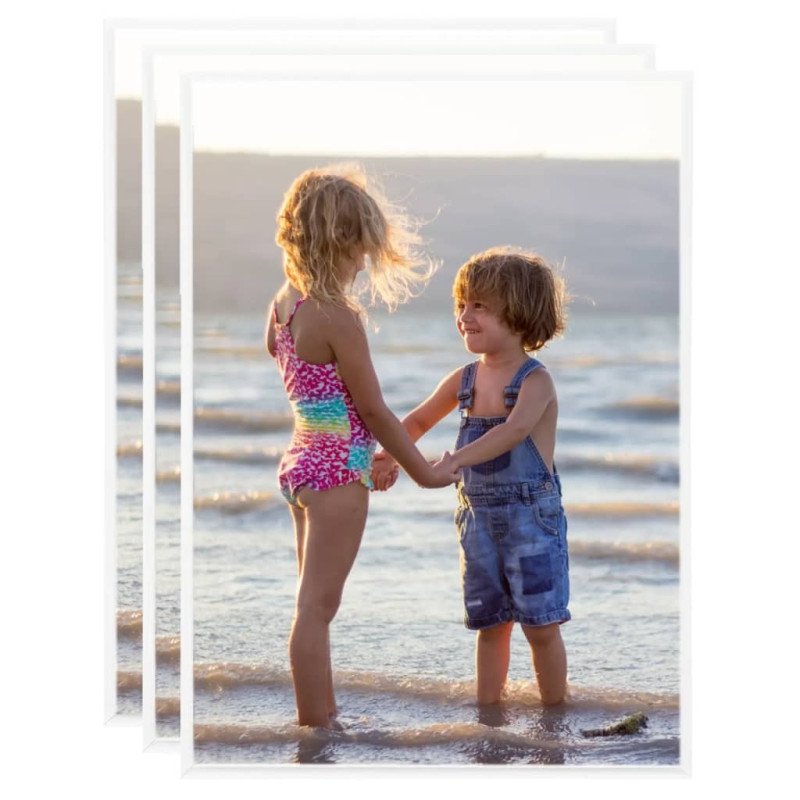 vidaXL Fotorámiky na stôl, koláž 3 ks, biele 18x24 cm, MDF
