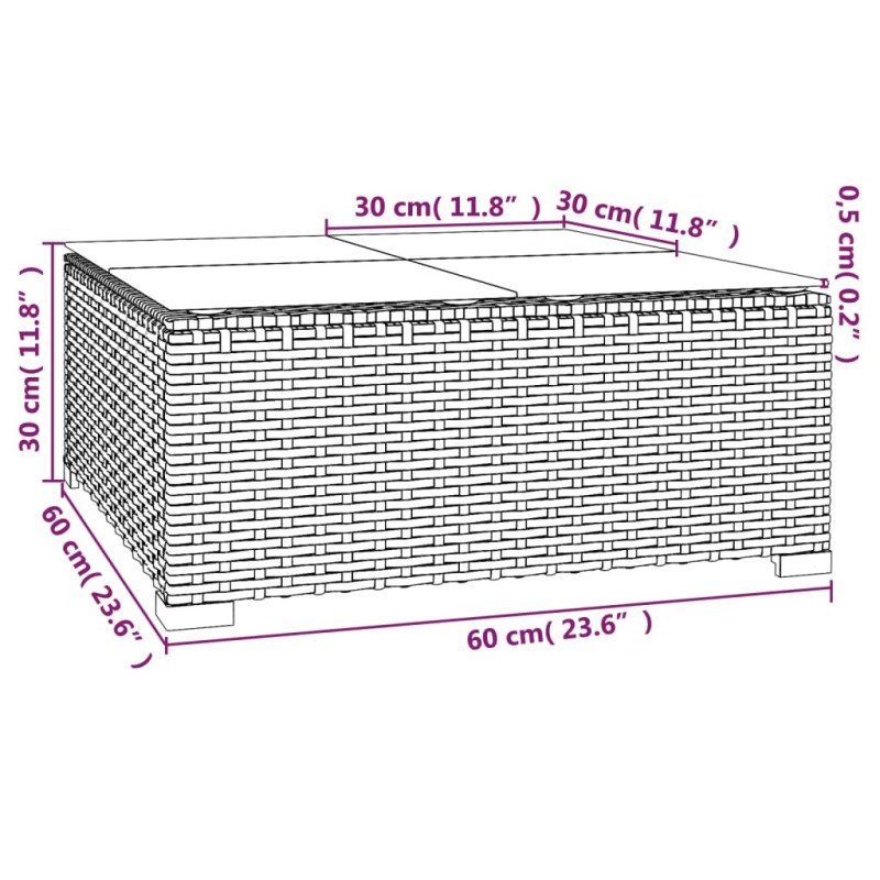 vidaXL Záhradný konferenčný stolík čierny 60x60x30 cm polyratan a sklo