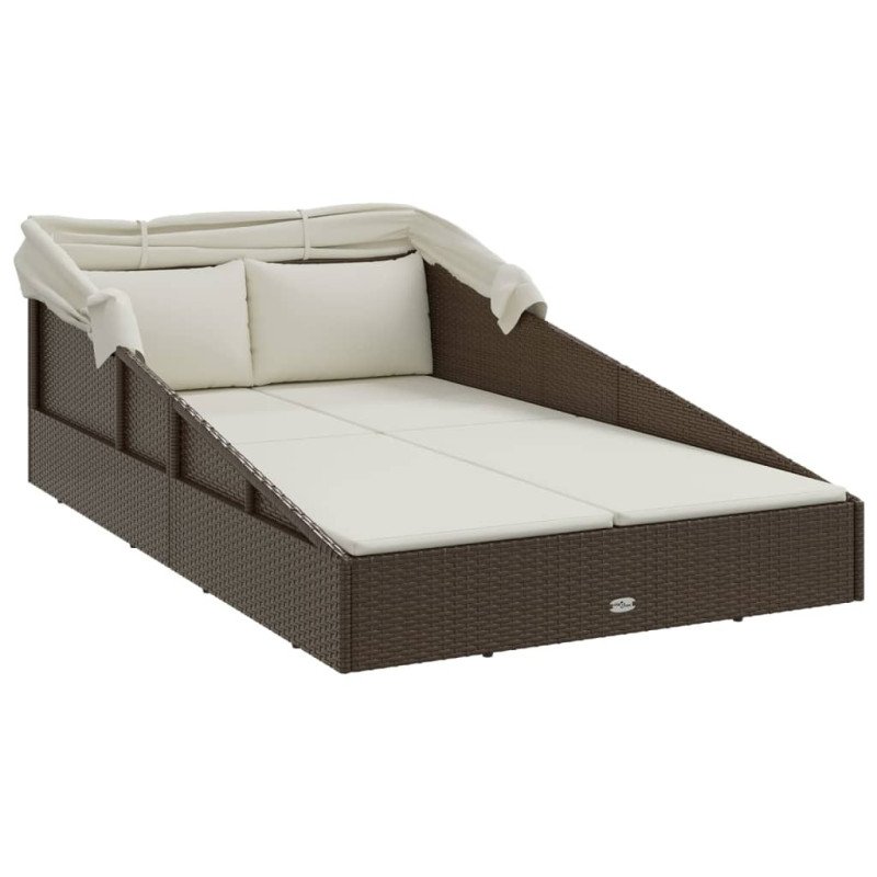 vidaXL Lehátko so skladacou strechou hnedé 200x114x128 cm polyratan