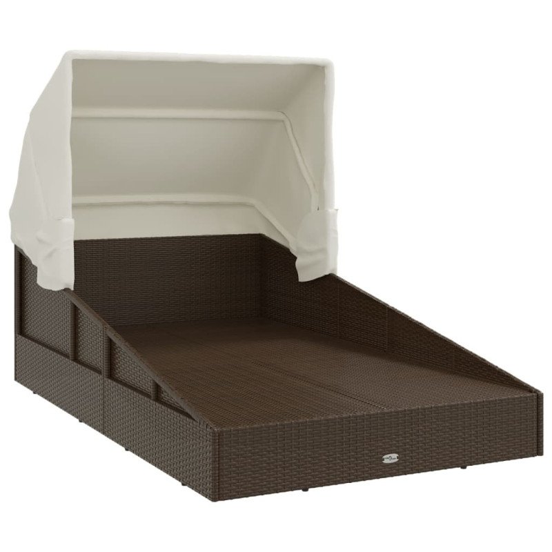 vidaXL Lehátko so skladacou strechou hnedé 200x114x128 cm polyratan
