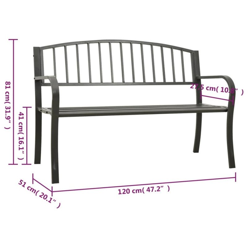 vidaXL Záhradná lavica sivá 120 cm oceľ
