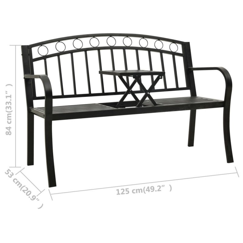 vidaXL Záhradná lavička so stolíkom 125 cm oceľ čierna