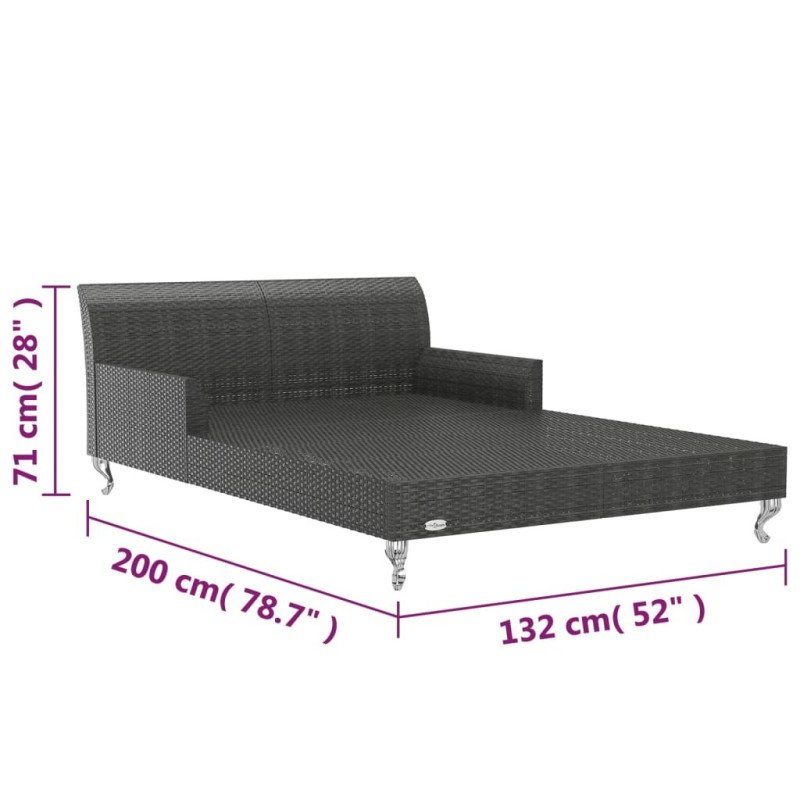 vidaXL 2-miestne záhradné ležadlo s vankúšmi čierne polyratanové