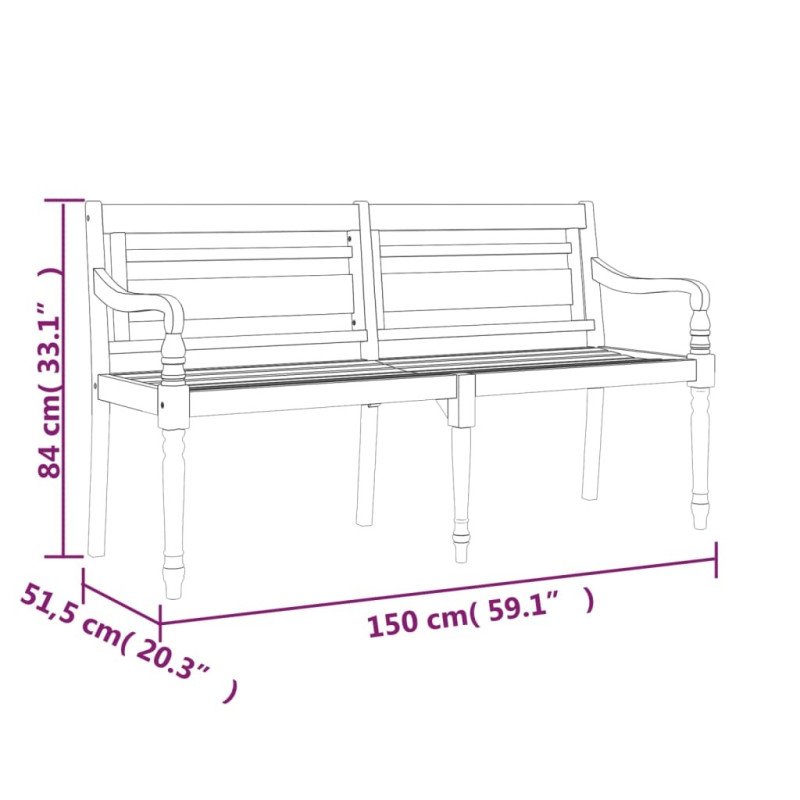 vidaXL Lavička Batavia so sivohnedou podložkou 150 cm tíkový masív