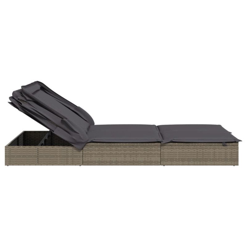 vidaXL 2-miestne lehátko so strieškou sivé 213x118x97 cm polyratan