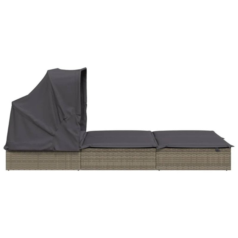 vidaXL 2-miestne lehátko so strieškou sivé 213x118x97 cm polyratan