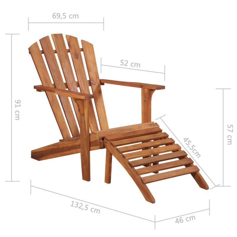 vidaXL Záhradná stolička Adirondack s podnožkou, akáciový masív
