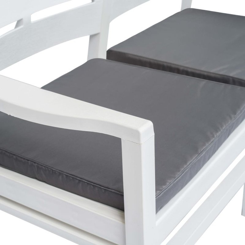 vidaXL 2-miestna záhradná lavička s vankúšmi biela 133 cm plastová