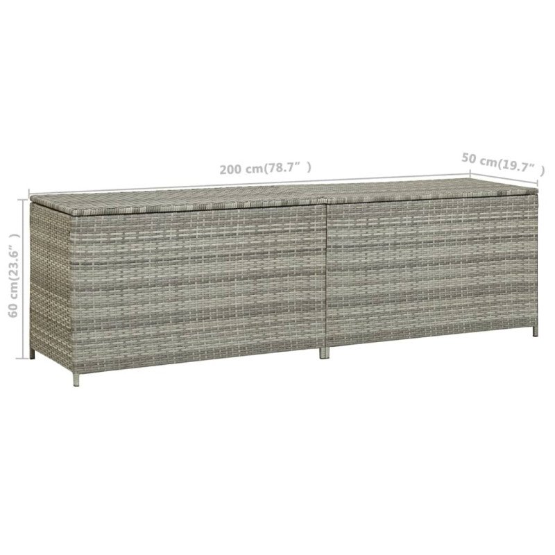 vidaXL Záhradný úložný box sivý 200x50x60 cm polyratanový